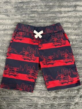 Kids Navy & Red Firetruck Stripe Pull-On Shorts